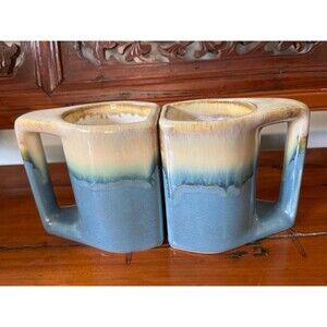 RARE Blue Rodolfo Padilla Vintage Stoneware Hand Glazed Mugs Signed